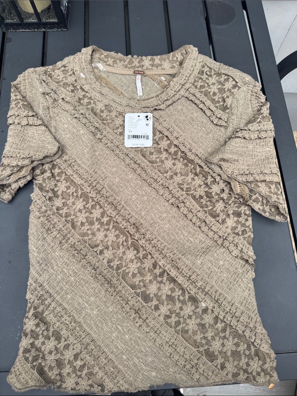Free people Lace-Trim Short Sleeve Top - Beige